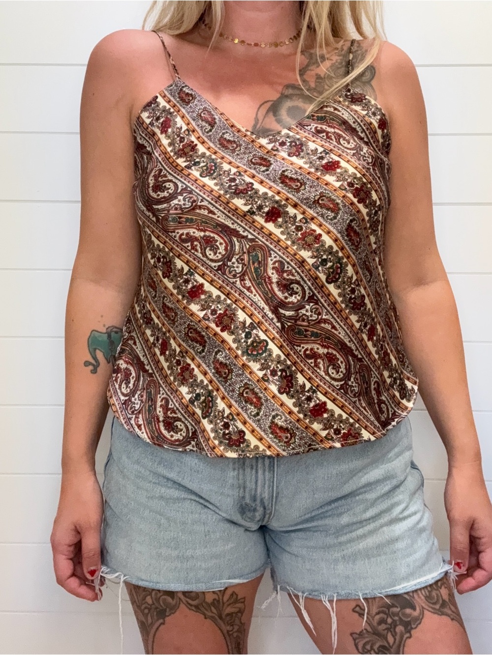 Vintage Lavasse Paisley Satin Cami Top - Brown Multi